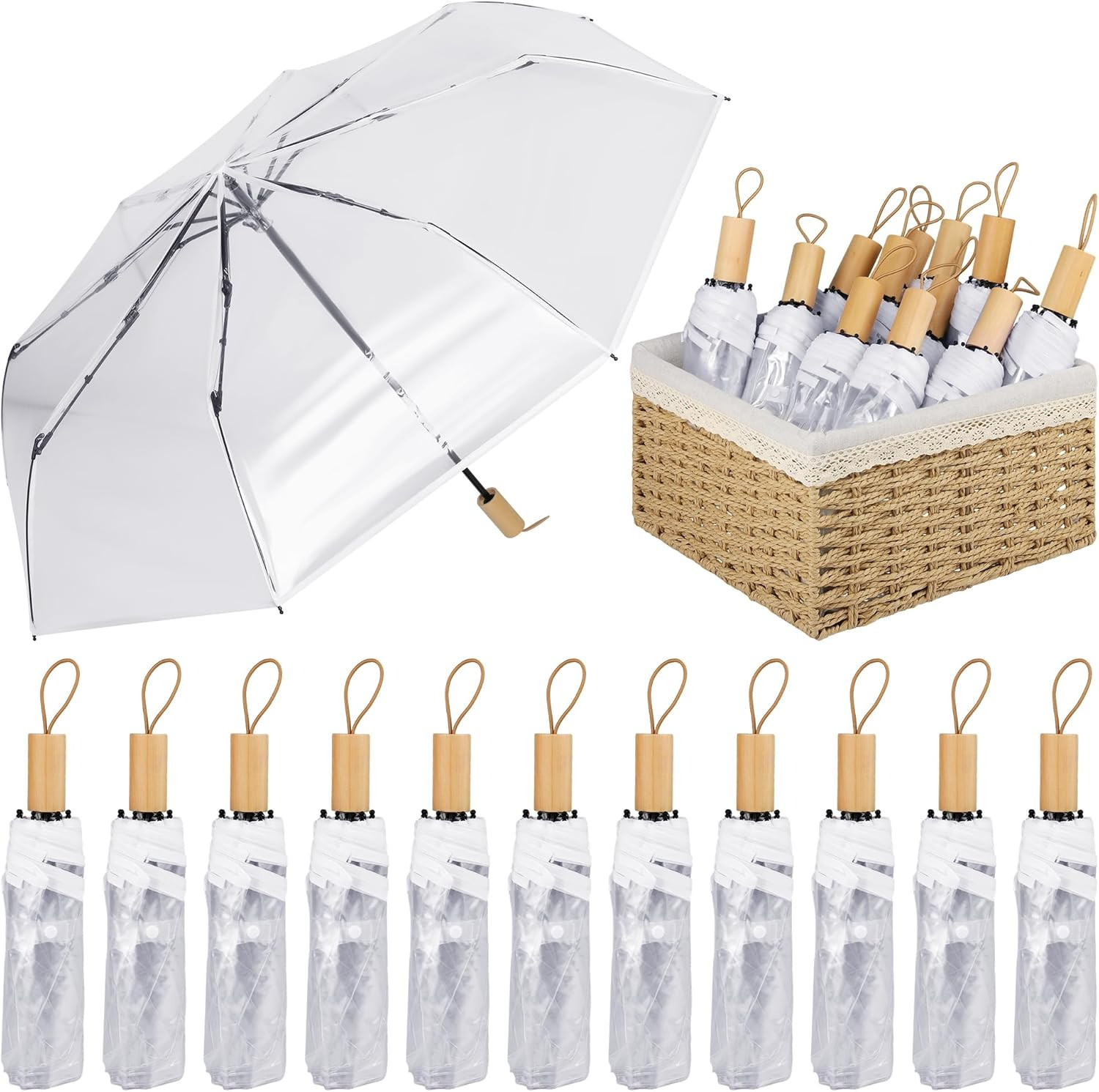 15 Pcs Clear Umbrellas, 39.4 Inch Transparent Travel Umbrella, Foldable Lightwei