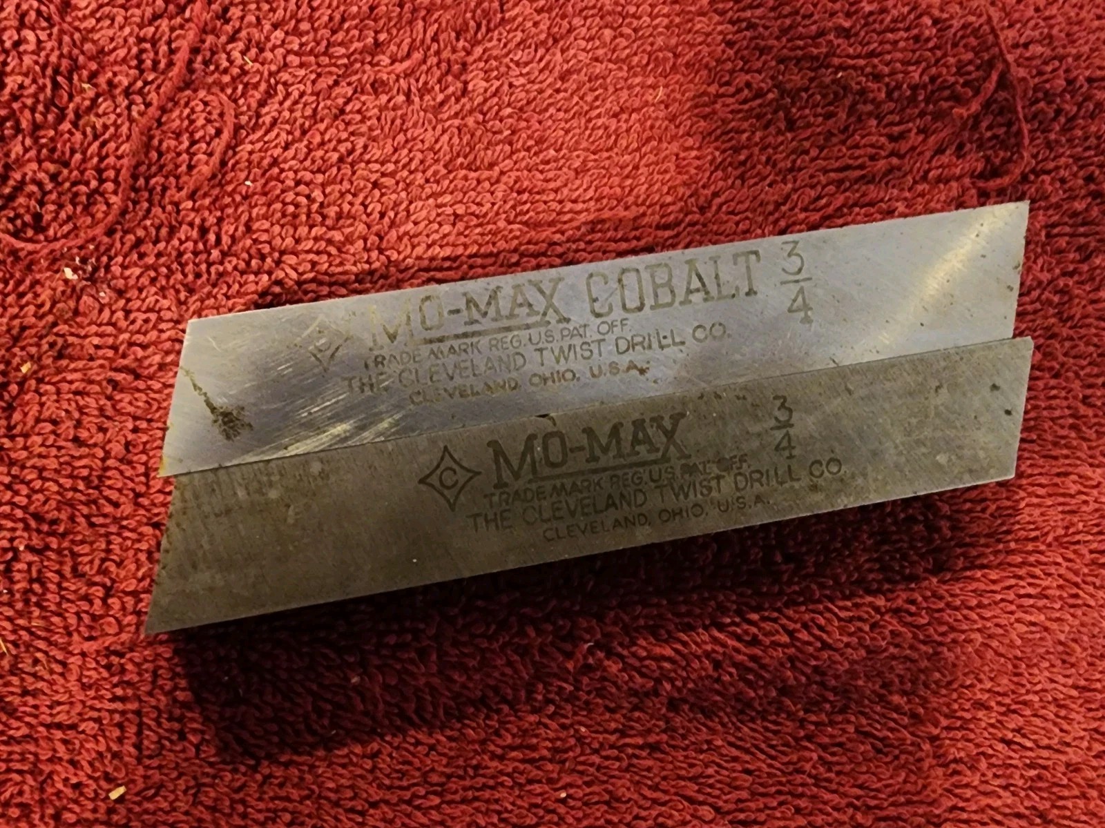 Pair Mo-Max 3/4" Square Lathe Tool Bits, One is Reg. HSS, One is Cobalt.