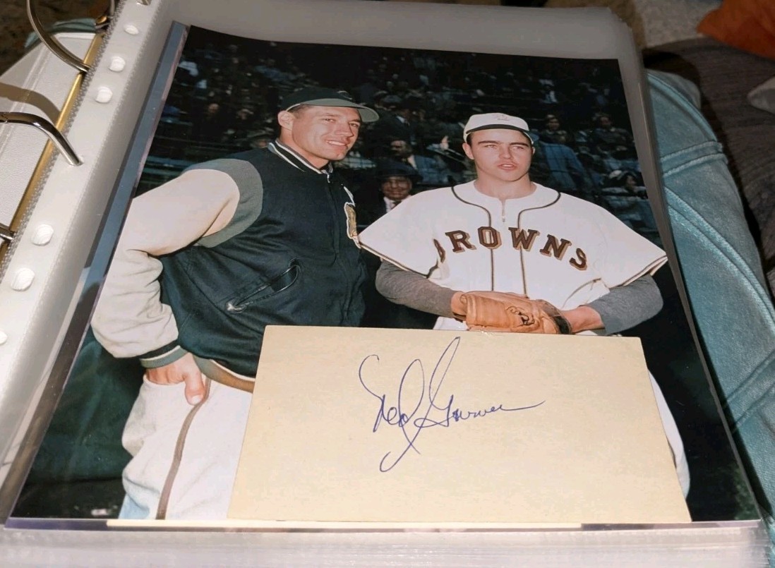Ned Garver St. Louis Browns Signed Cut With 8x10 Photo W/Our COA