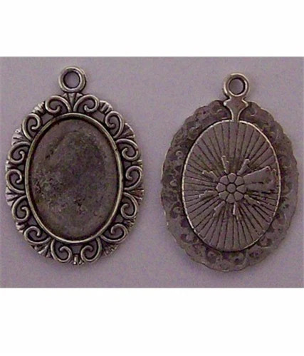 18x13mm Antique Silver Pendant cameo cabochon Setting with Ring 623x