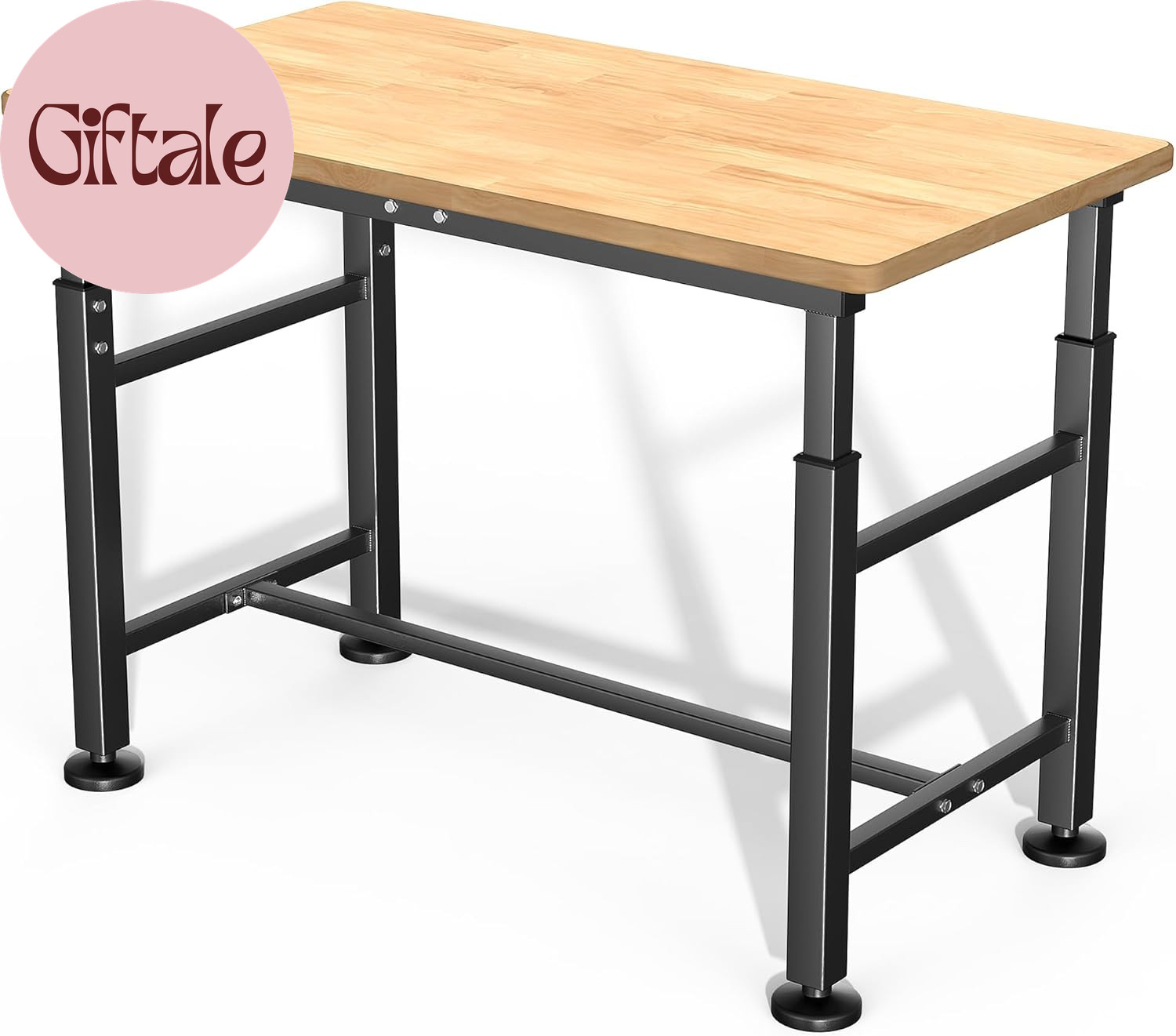 Workbench for Garage, 47.5" Adjustable Height Work Table, Heavy Duty Rubber Wood