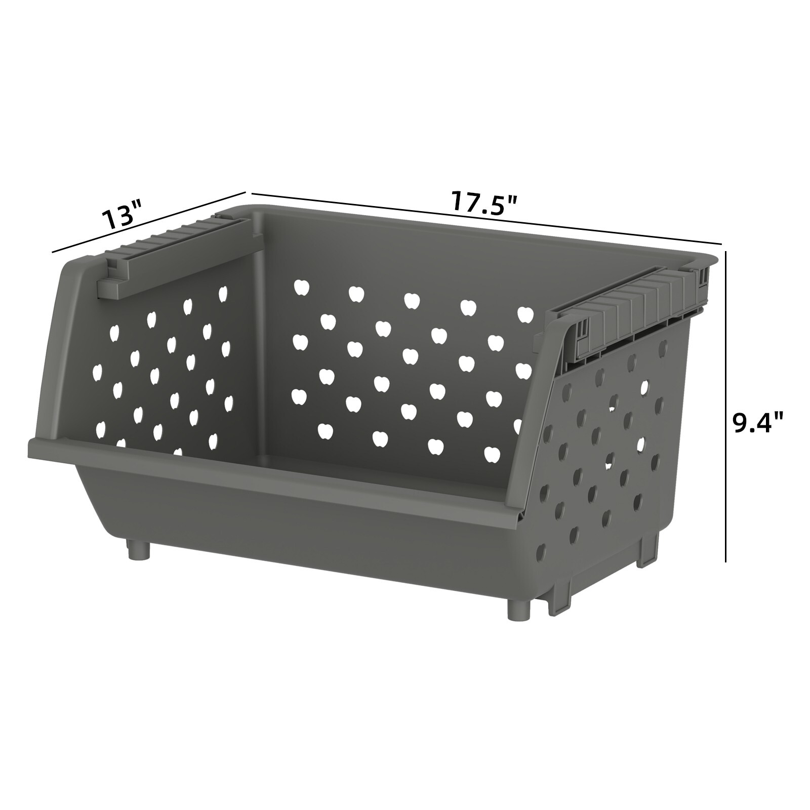 Mayish 4 Packs Plastic Large Stacking Organizer Basket, Gray
