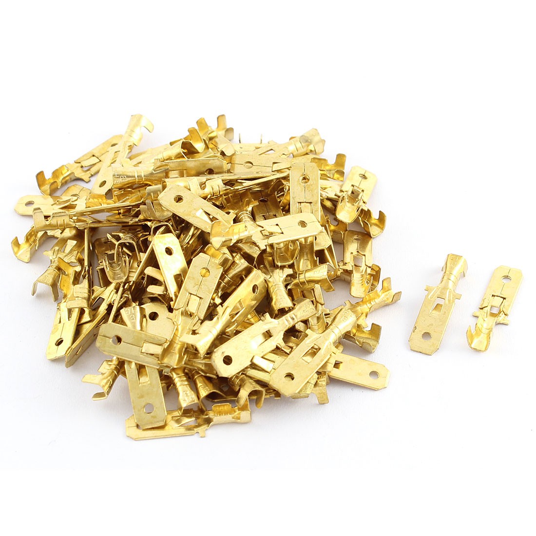 100 Pcs 6.3mm 24mm Metal Male Brass Spade Crimp Terminals Wiring Connectors