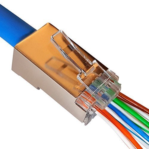 100 Pcs CAT5e RJ45 Pass Through Shielded 8P8C Network Modular Plug Connector End