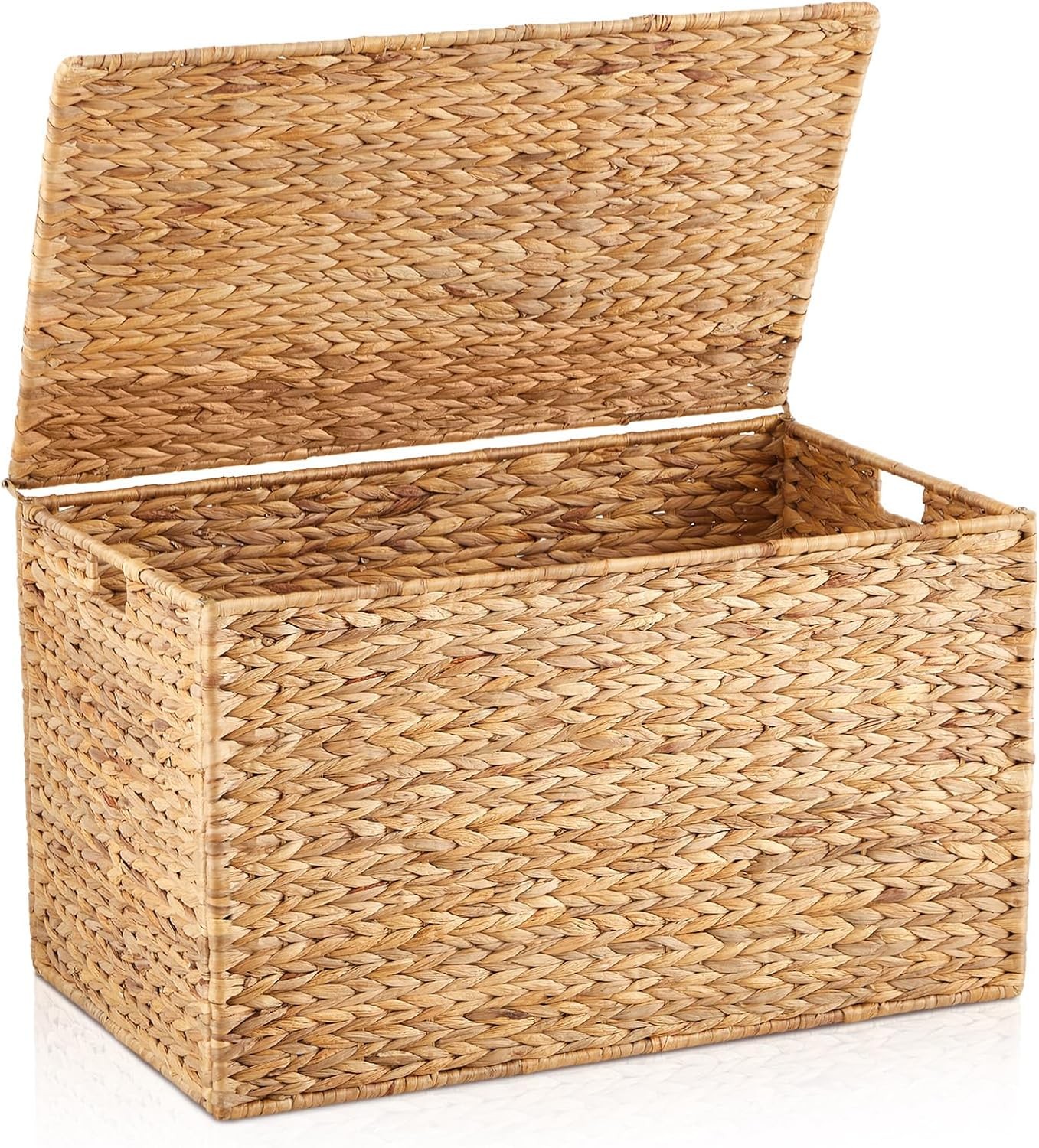 30 x 17.5 x 17.5 Inch Water Hyacinth Wicker Storage Trunk W/ Metal Frame Heavy