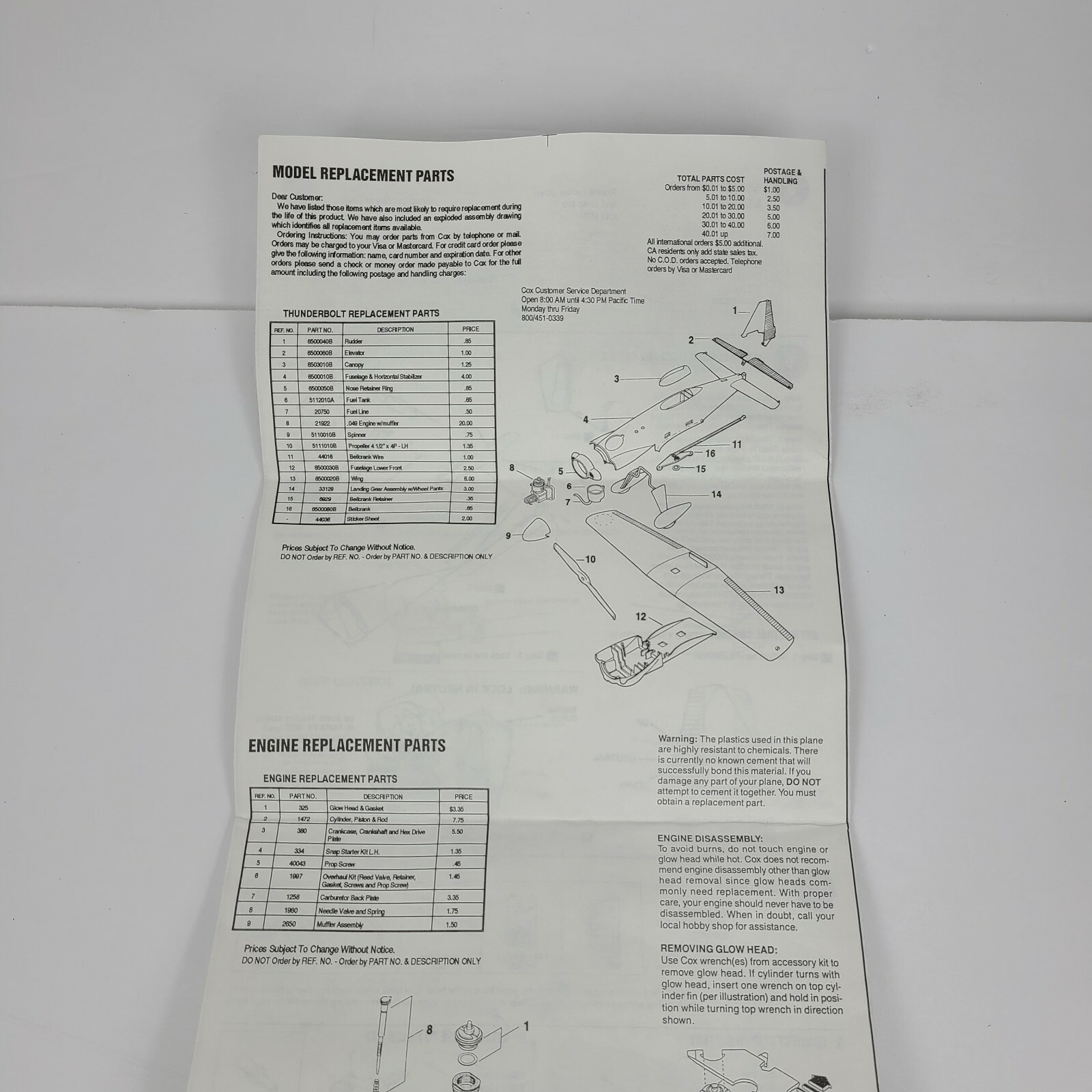 COX Vintage E-Z Flyer -Thunderbolt- Pilot's Flight Manual Complete, Good Cond.