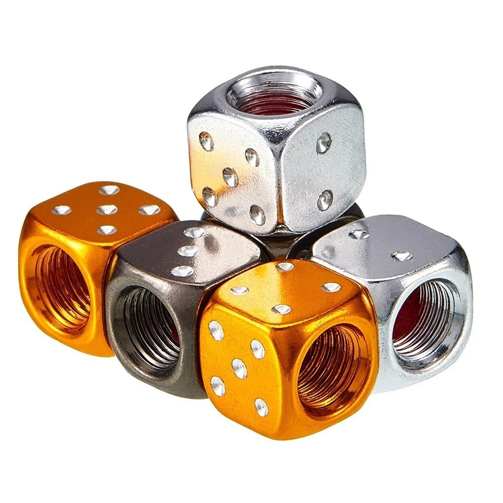 Aluminum Dice Tire Valve Caps Dustproof Stem Covers for Car Truck Moto Bike