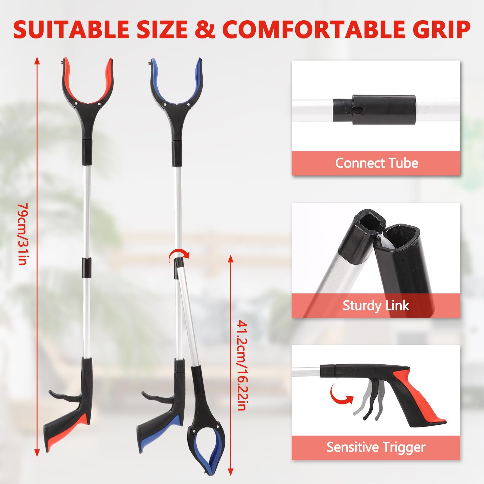 2 Pack Grabber Reacher Tool, 31” Foldable Pickup Tool for Seniors