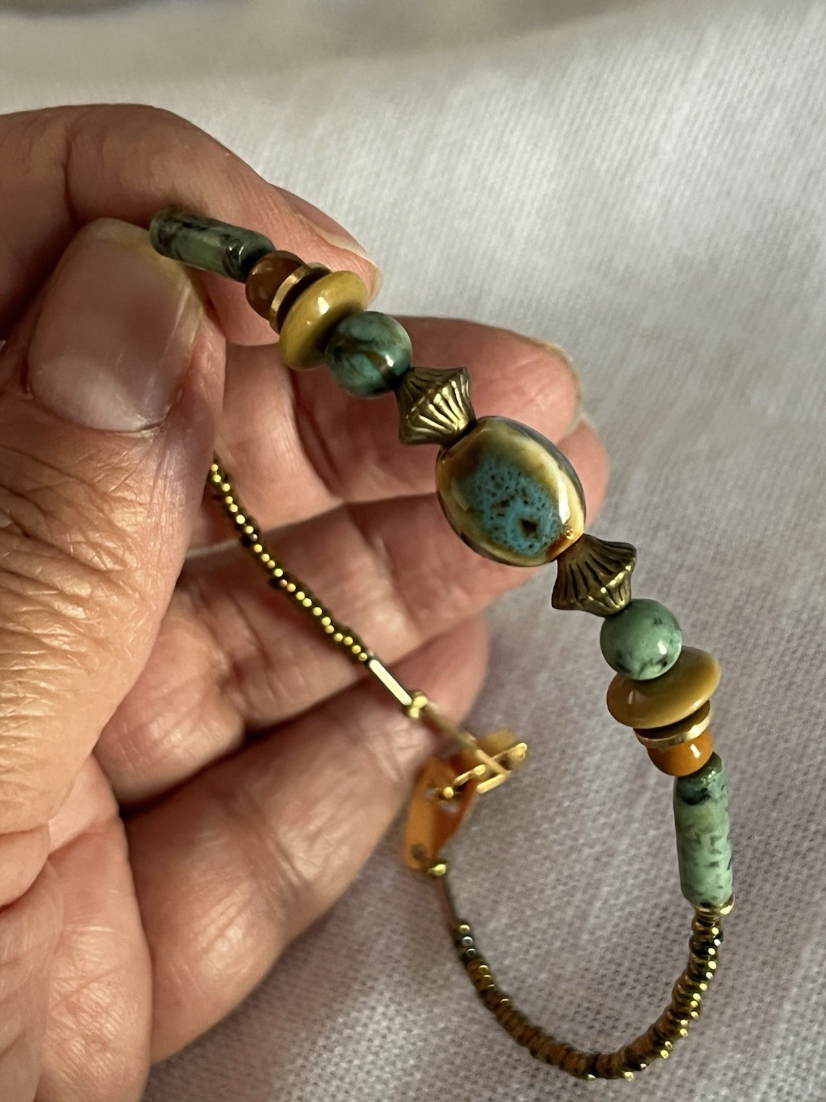 Large Ceramic And Acrylic Bead Bracelet With Foldover Clasp