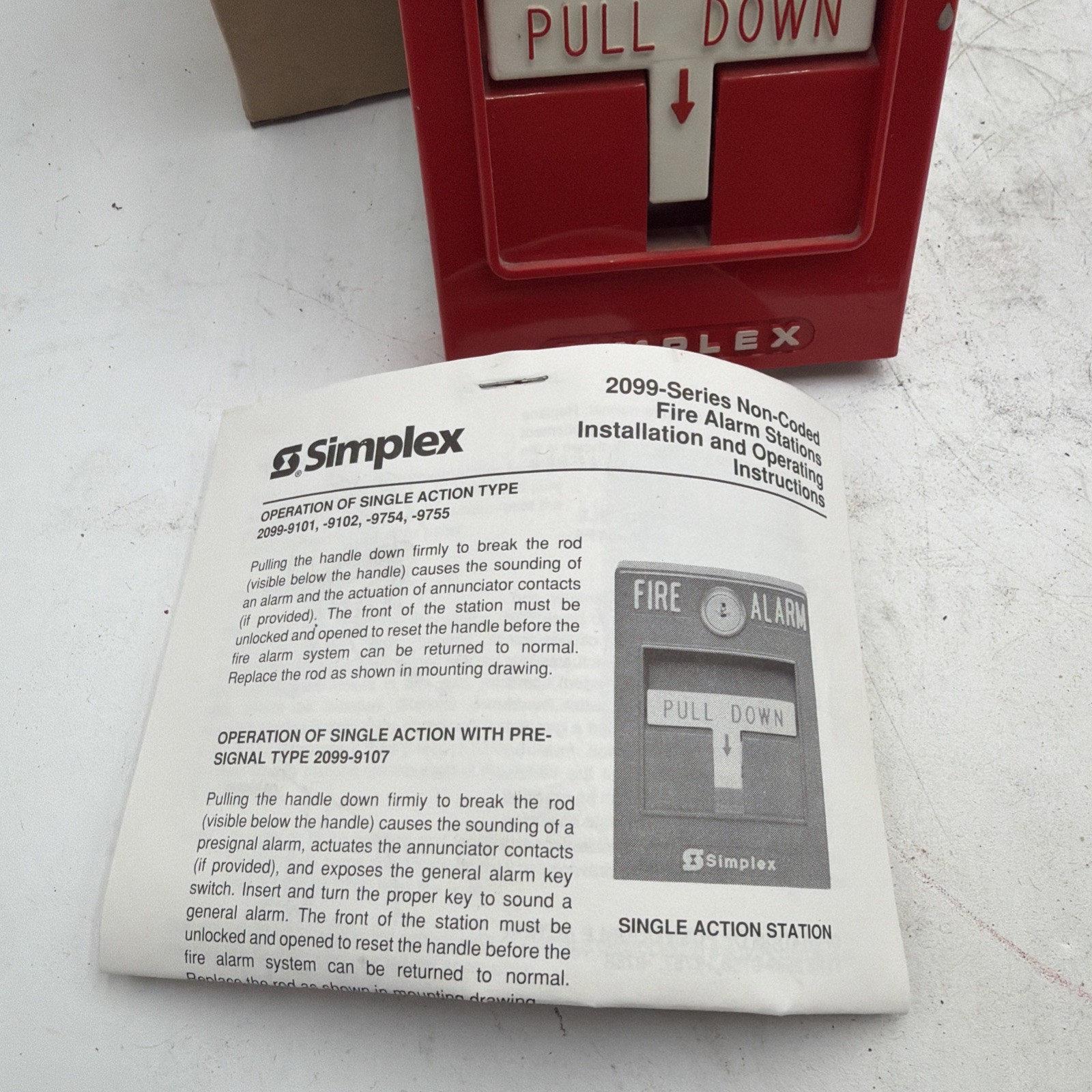 Simplex 2099-9754 Fire Alarm Pull Station "PULL DOWN" Pull Down