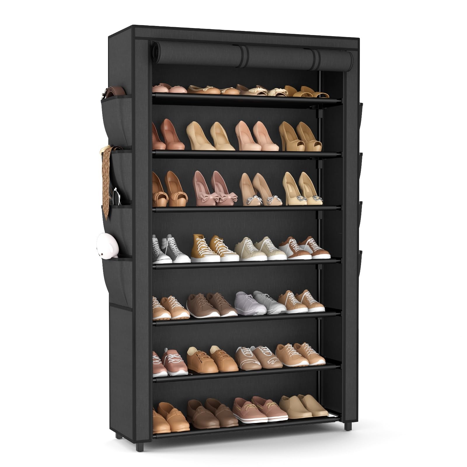 Shoe Rack with Cover, 7 Tier Shoe Organizer Storage for 32-40 Pair Shoes and ...
