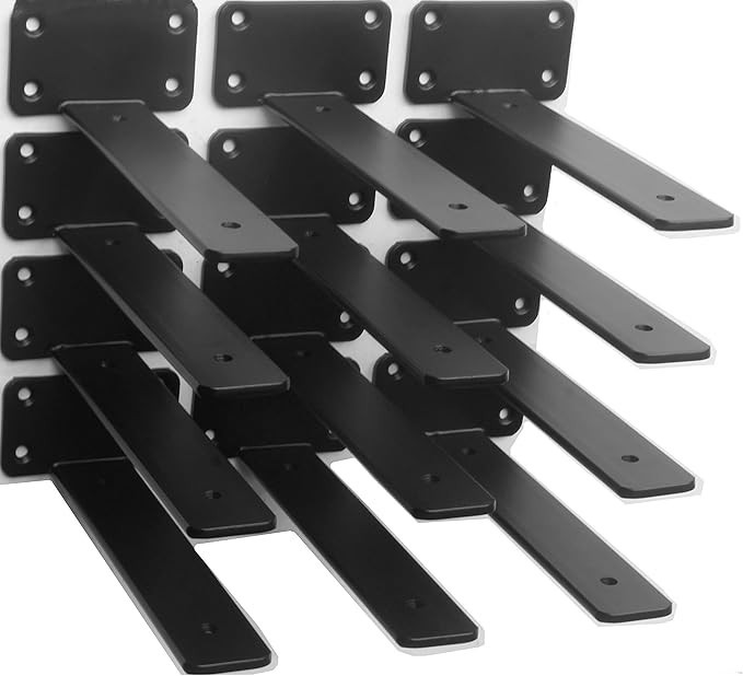12 Pack 8 Inch Black Hidden L Shelf Bracket Iron Floating Brackets for Support