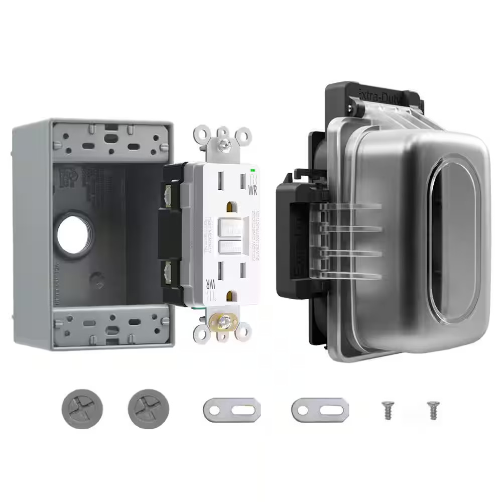 GFCI Outlet with Outdoor Cover and Box, Weather Resistant 15 Amp 125V Duplex Out