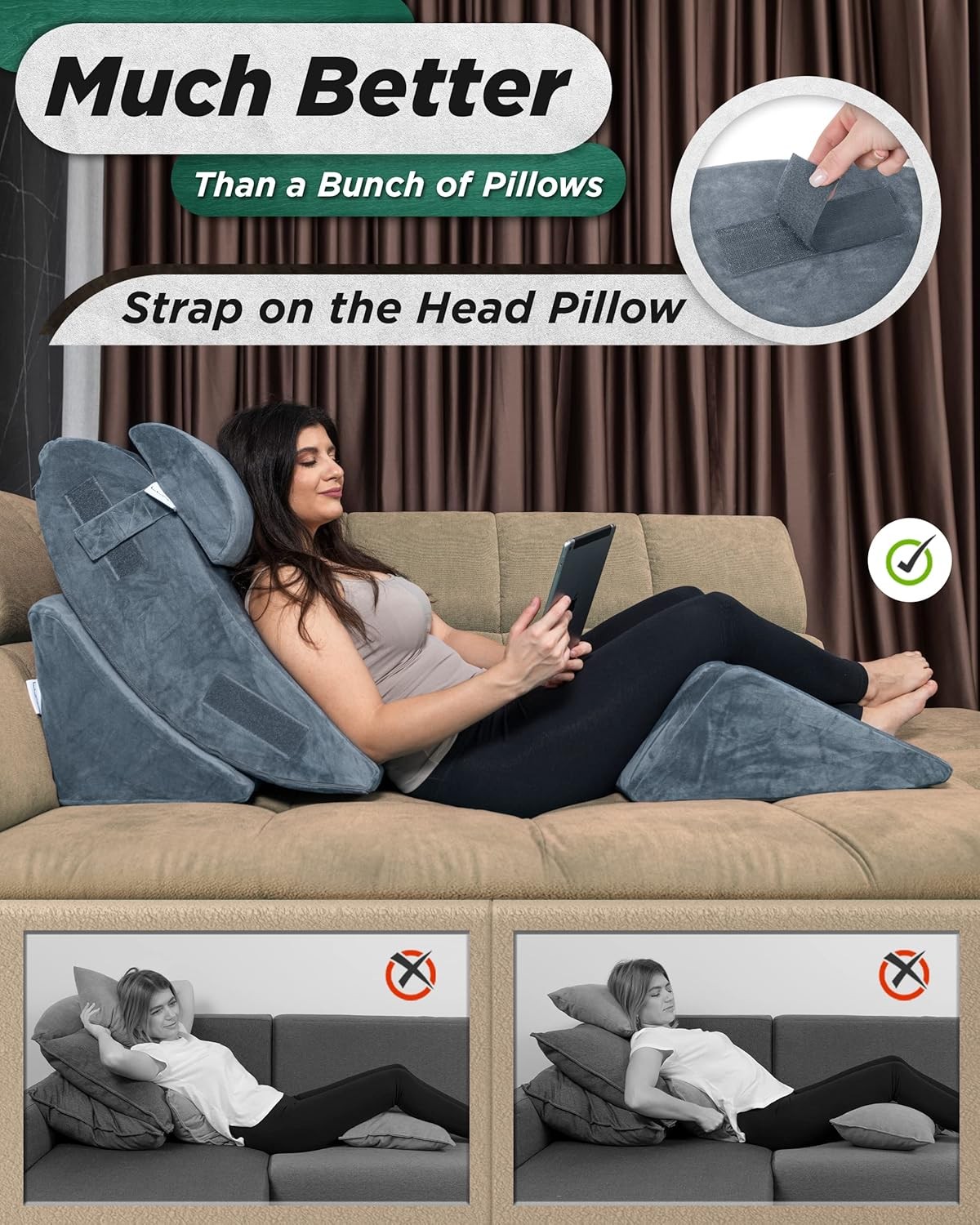 Orthopedic Memory Foam Wedge Pillow Set for Post Op Recovery