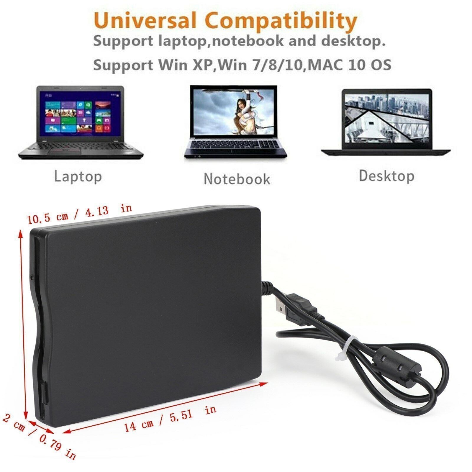USB2.0 3.5"Data External Floppy Disk Drive 1.44MB For Laptop/PC Win 7/8/10/11Mac