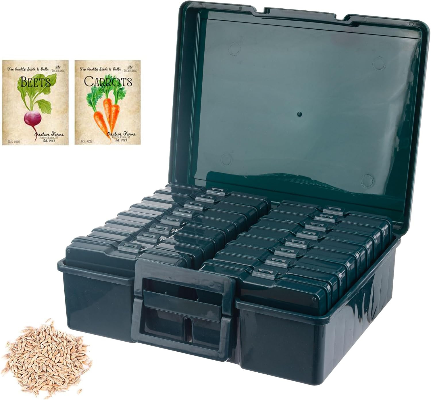 Dark Green Seed Storage Box with 16 Inner 4×6 Inch Small Boxes | Portable Tool S