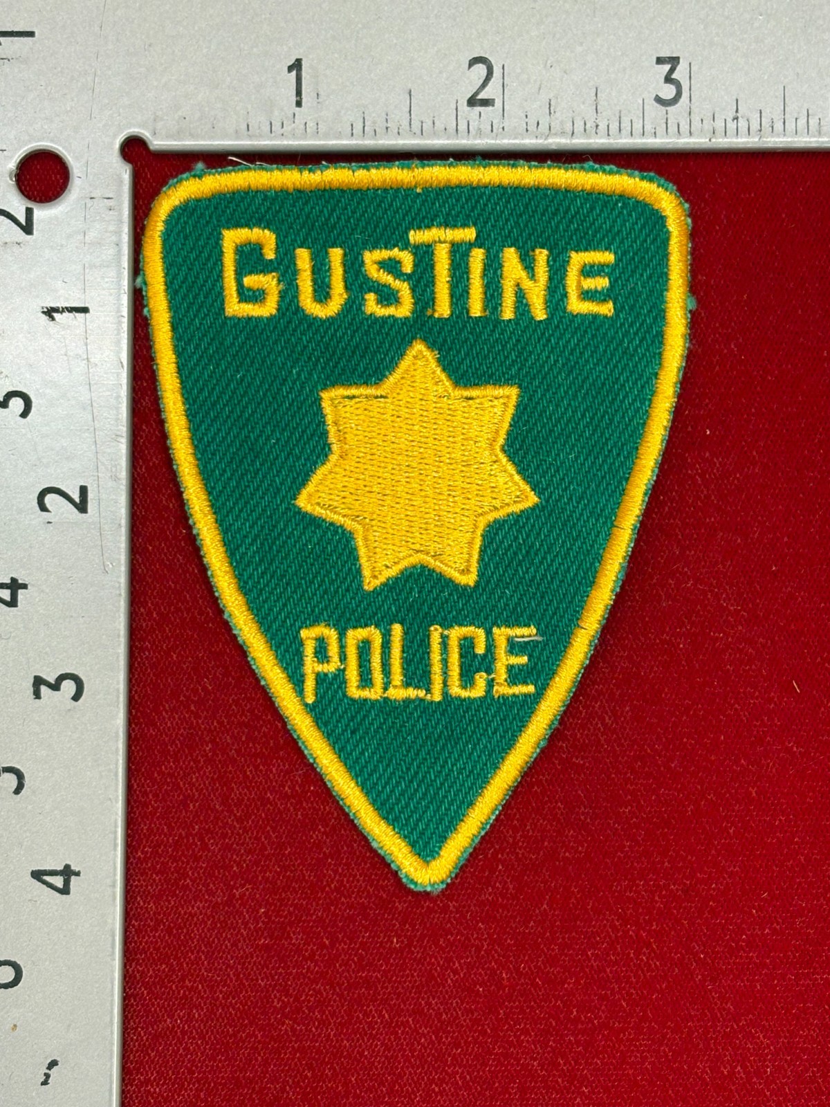 OLD/OBSOLETE "GUSTINE CALIFORNIA POLICE" SEW-ON SHOULDER PATCH, (UNUSED)