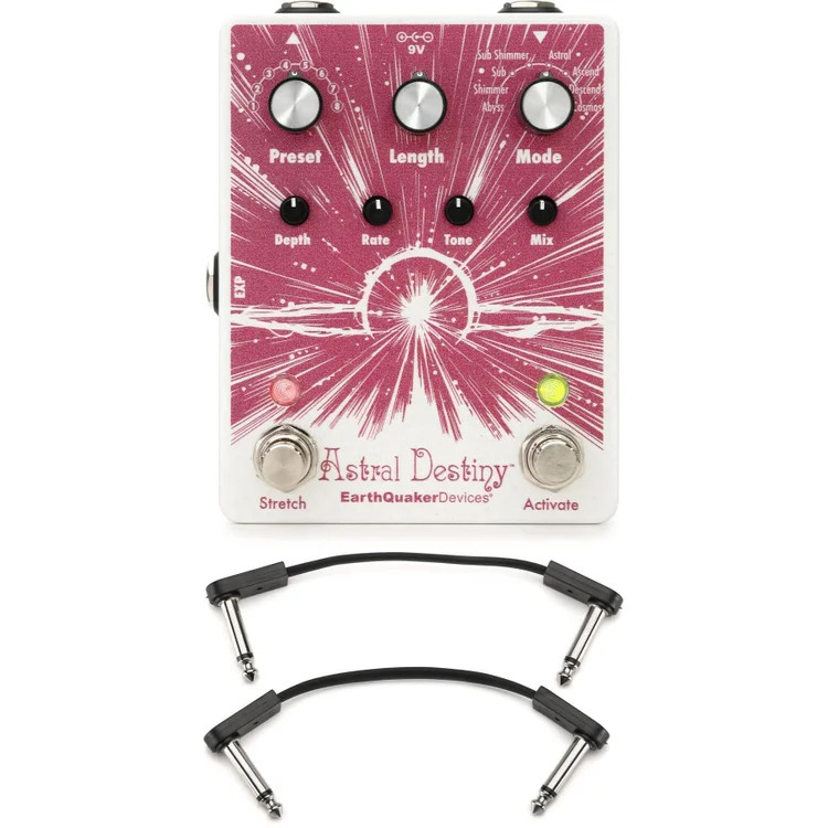 EarthQuaker Devices Astral Destiny Reverb Pedal with EBS Patch Cables