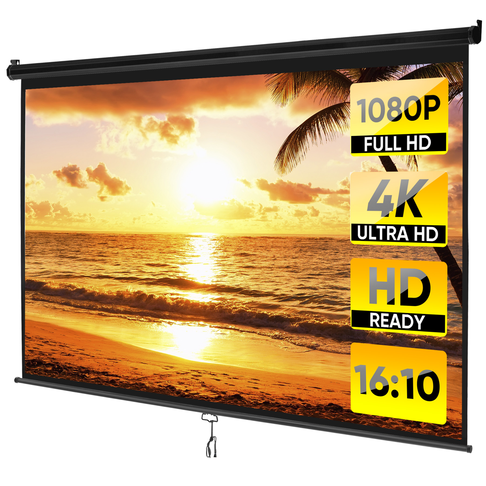 16:10 Screens Manual Manual Pull Down Projector Screen 4K / 8K Ultra HDR Black