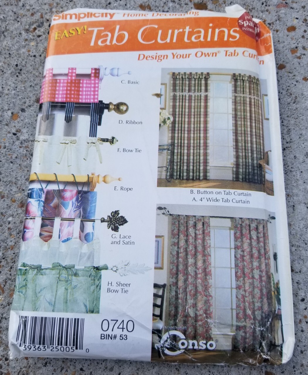 Simplicity 0740 EASY Tab Curtains Window Treatment 40 W x (up to) 95 L