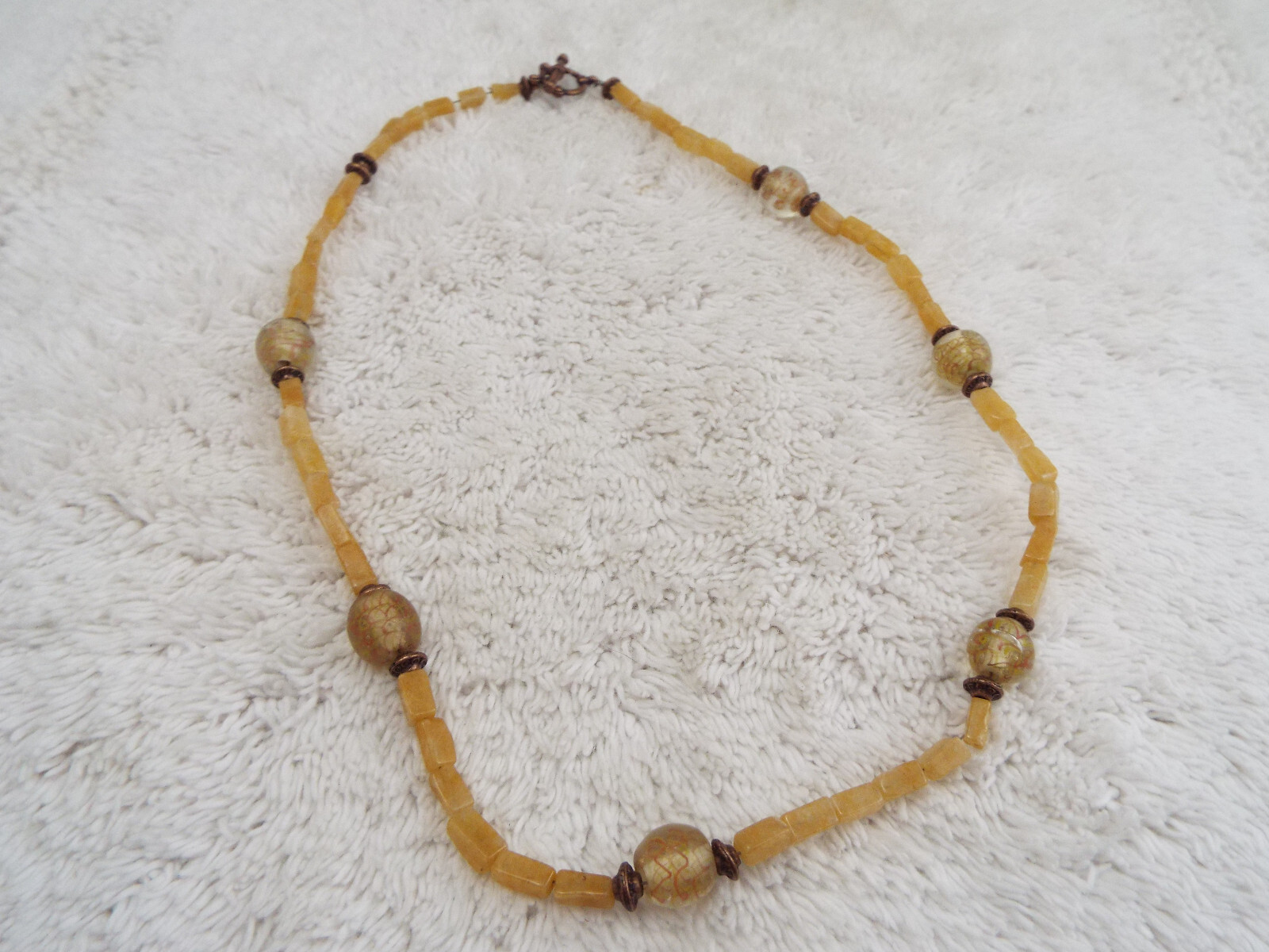 Copper & Natural Calcite Stone Bead Necklace (H10)