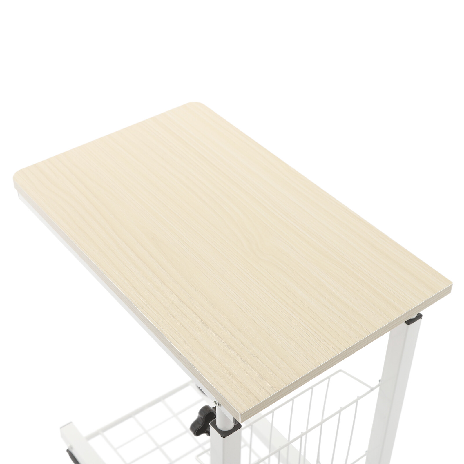Adjustable Bed Side Table With Wheels, 2 Tier C Shaped Mobile Standalone Table