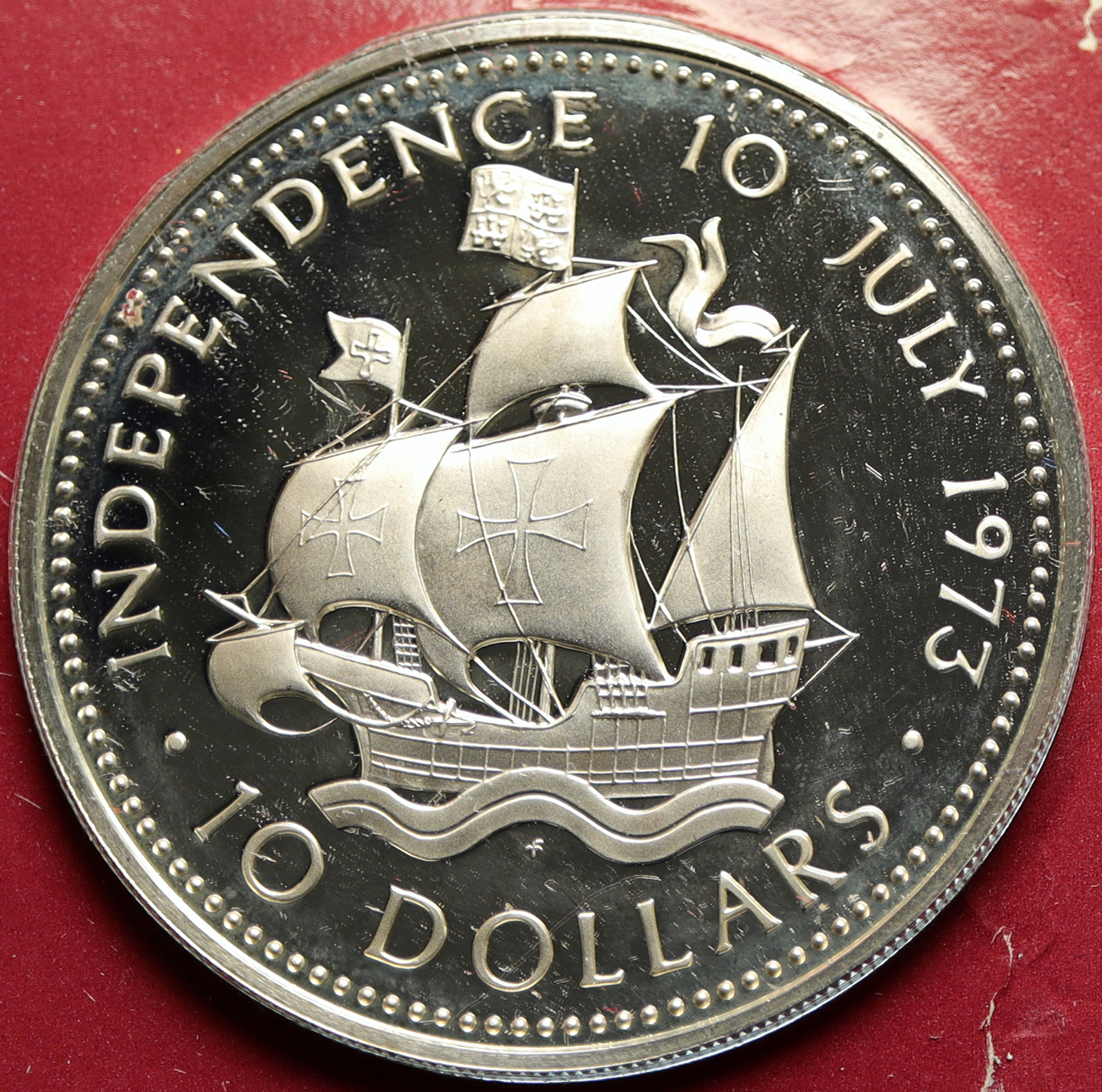 1973 The BAHAMAS Ship Santa Maria VINTAGE OLD Proof Silver $10 Coin i103667