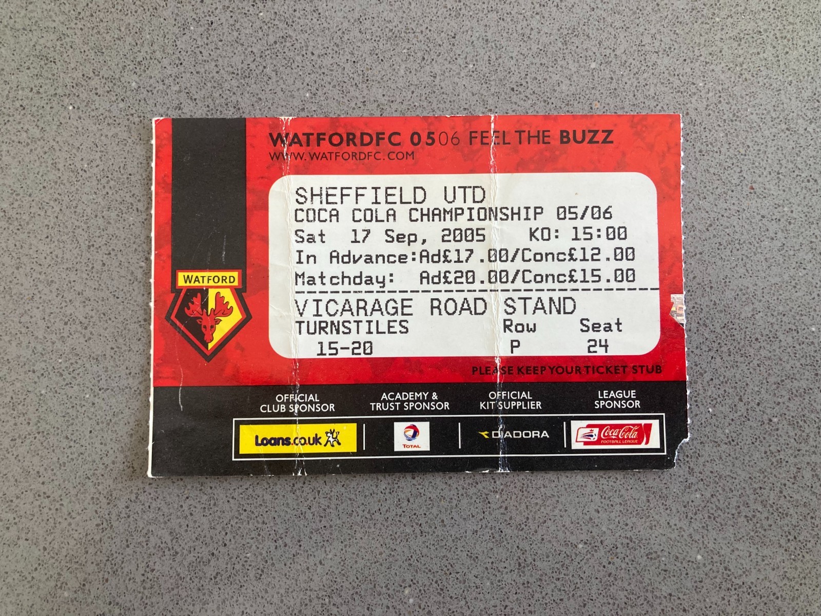 Watford v Sheffield United 2005-06 Match Ticket