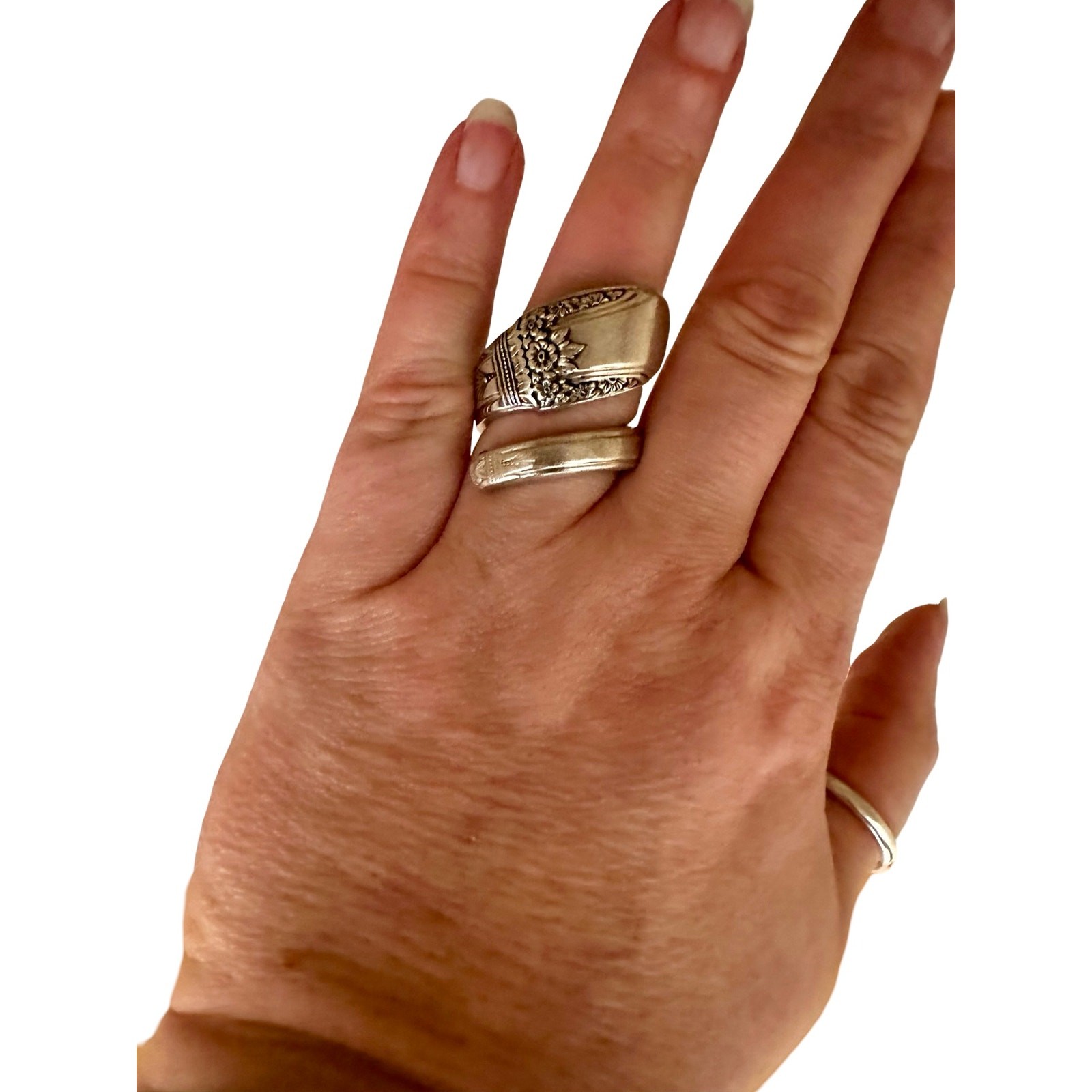 Size 8 Sterling Silver Plated Spoon Rings 1947 First Love Pattern