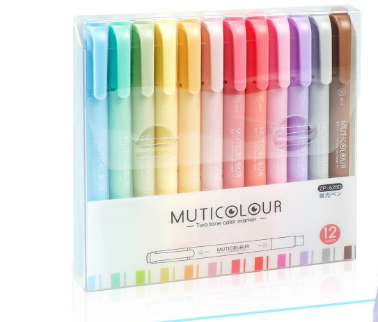 Multicolour Marker pens x 12 with Dual use tips in a case