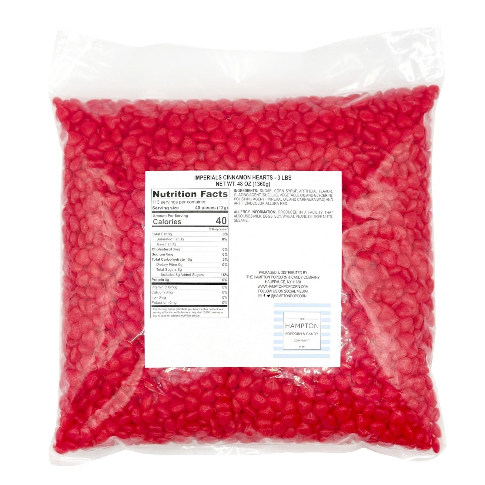 Cinnamon Imperial Hearts, 3lb Bulk Bag, Cinnamon Candy, Red Candy