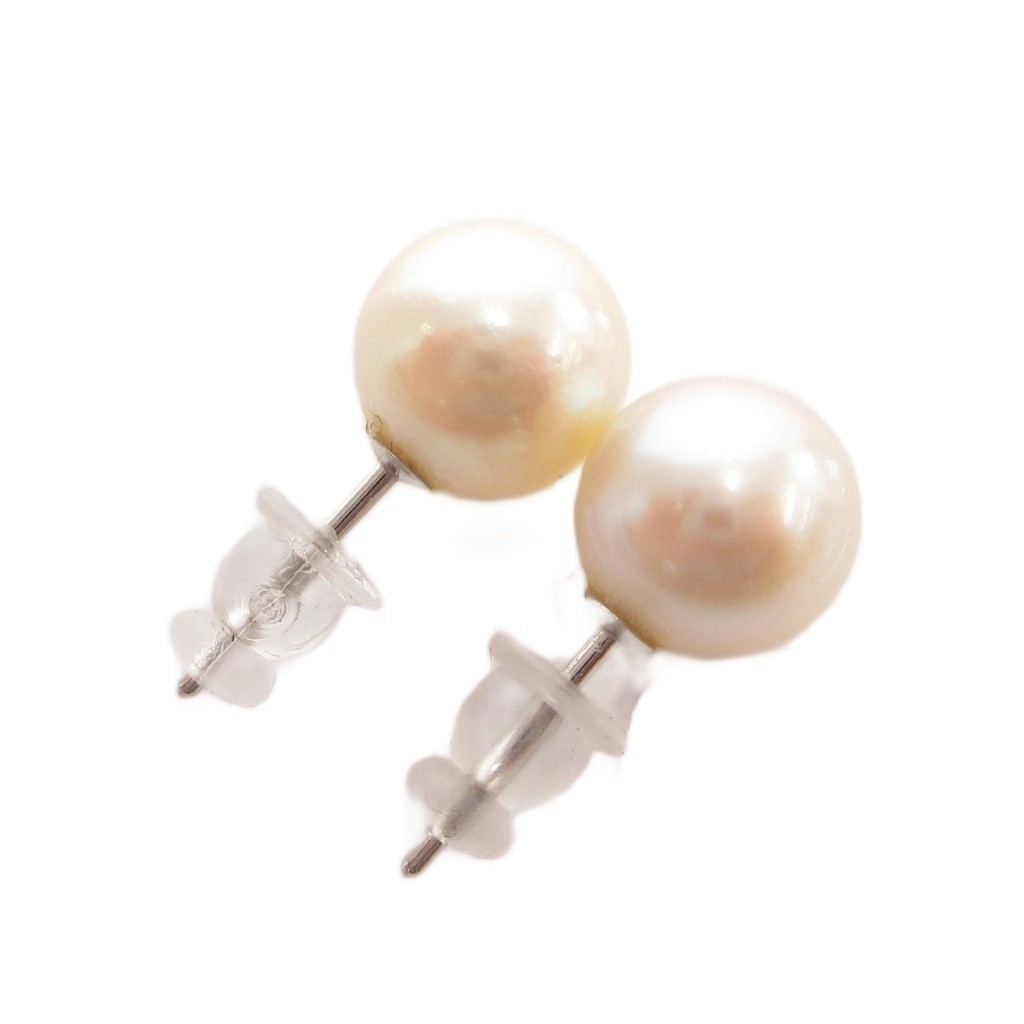 Pearl Earrings K14WG White 1.6cm 2.1g Both Ears Used AB Condition
