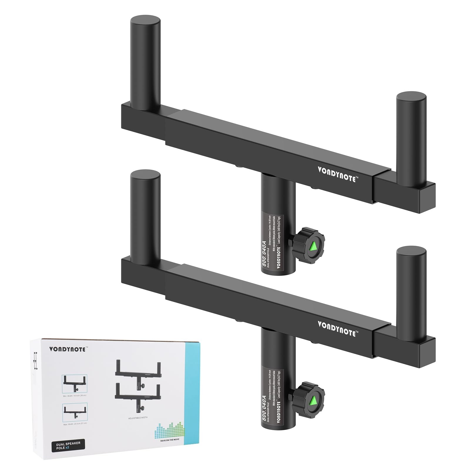 Vondynote Set of 2 Dual Speaker Mount Bar Mounting Fork Bracket Black