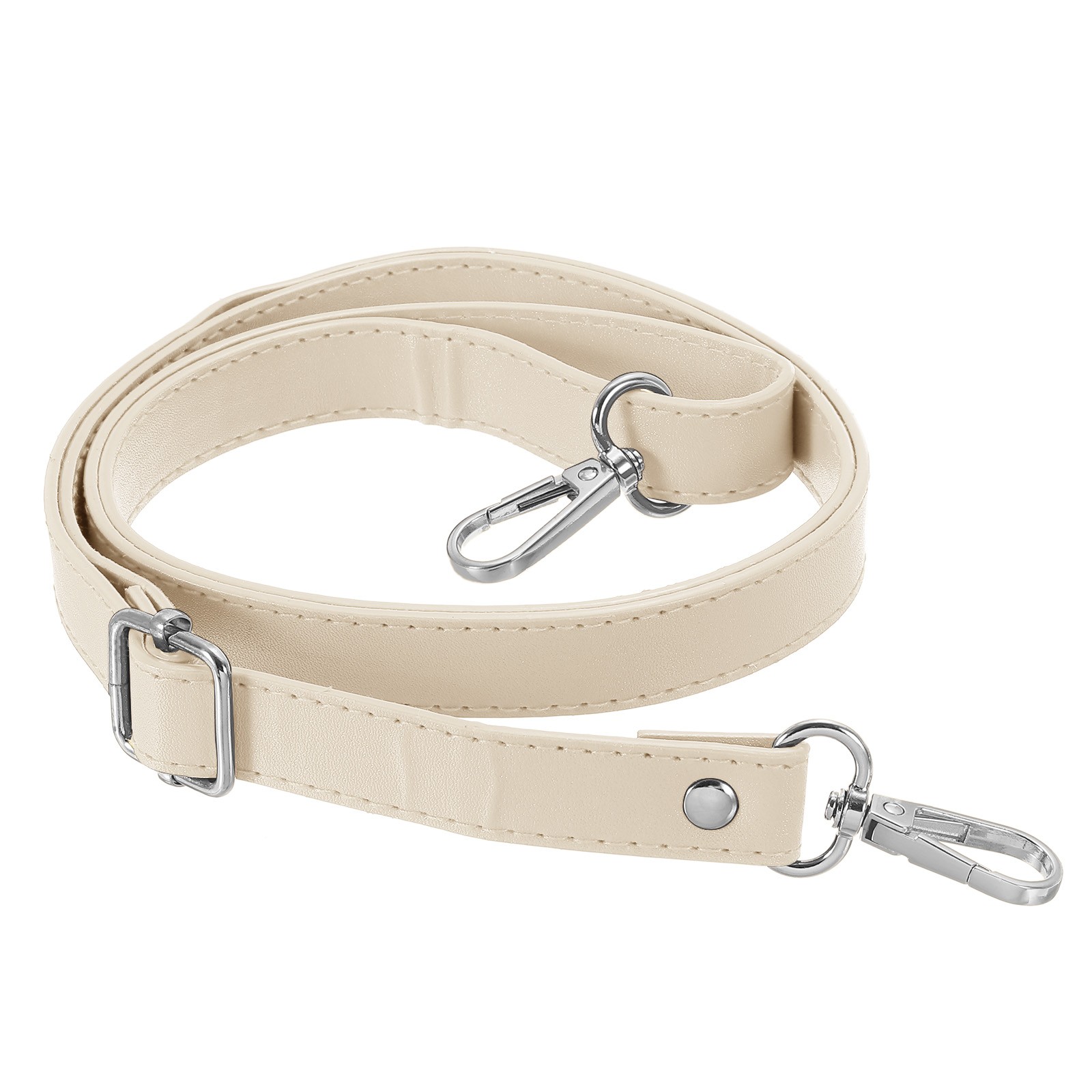 51 Inch Adjustable Leather Purse Strap with Silver Hardware, Beige