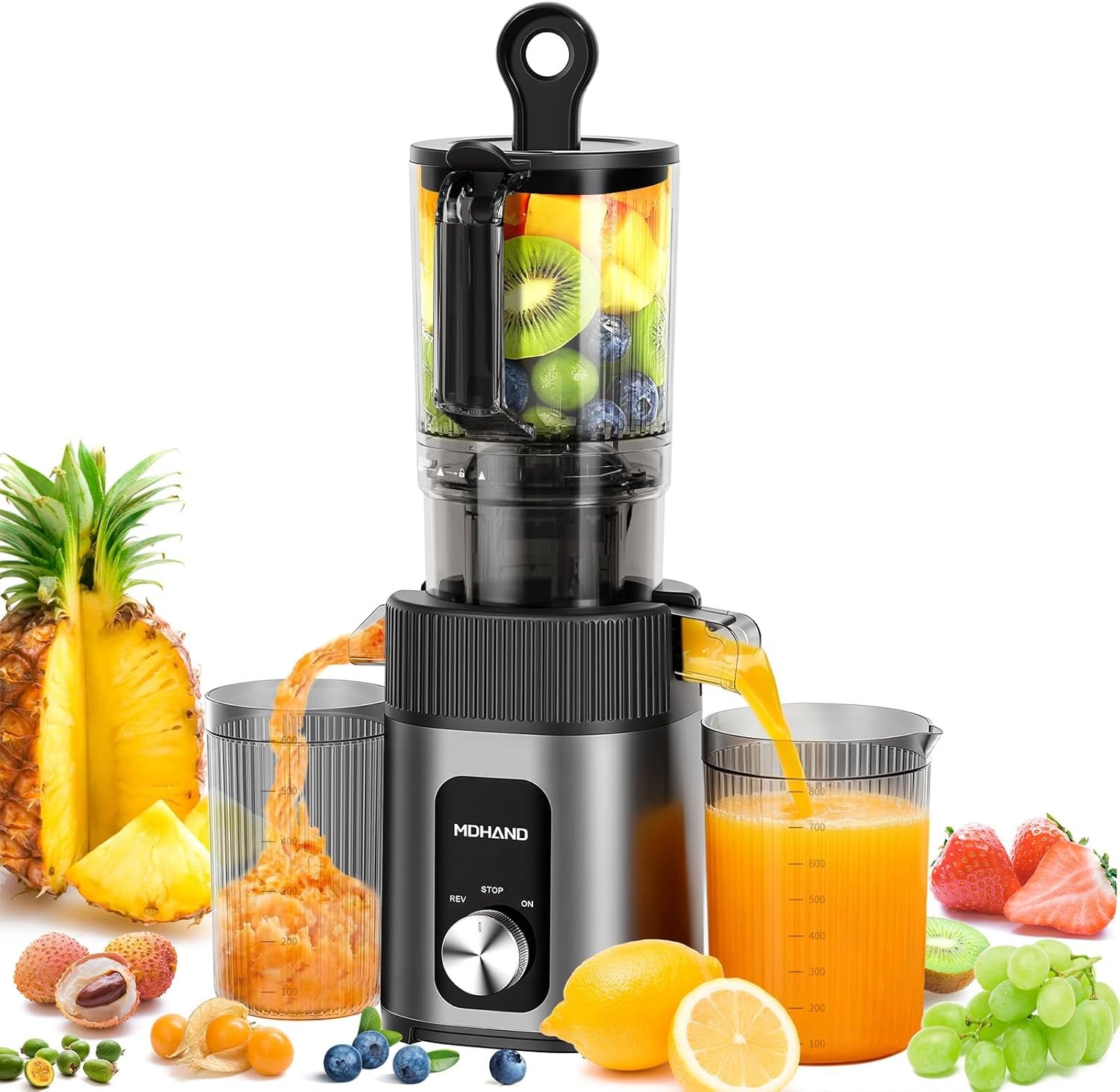 Cold Press Masticating Juicer Machine 4.35" Wide Chute Quiet Juicer Easy Clean