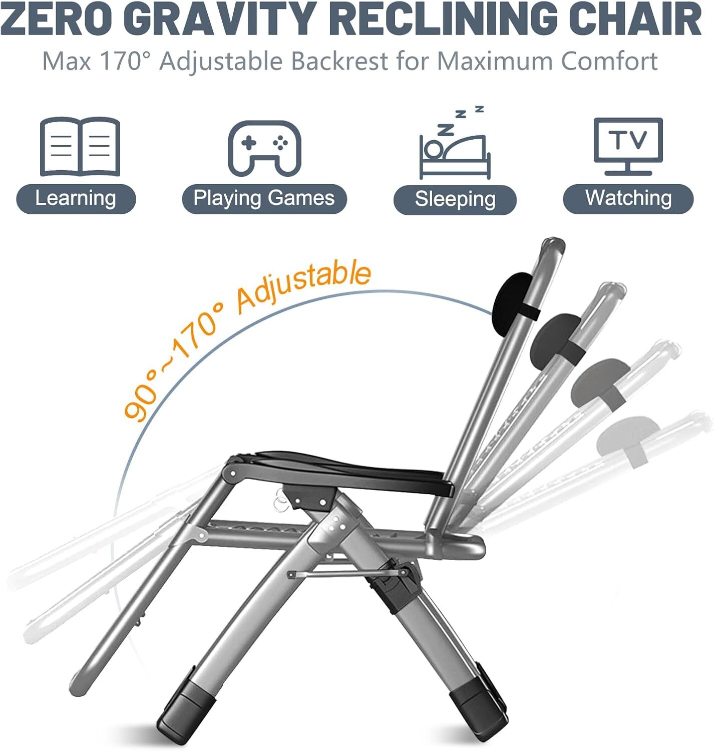 NAIZEA Comfy Folding Chair Lounge Chair Pad Reclining Zero Gravity Chair Chaise