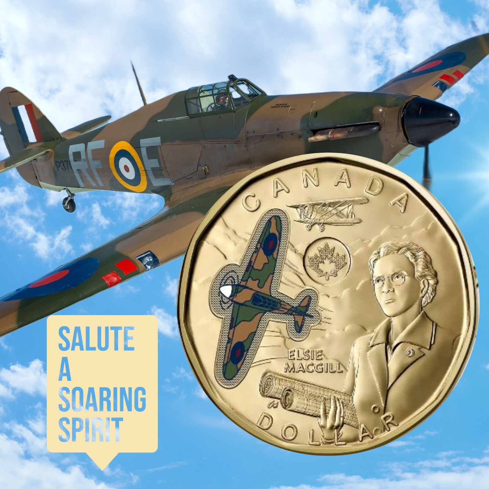 2023 Canada Coloured Loonie Coin Elise MacGill Hurricane Fighter Plane WWII