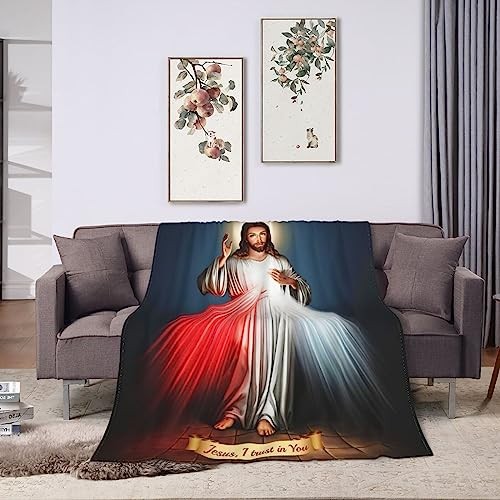Catholic Jesus Gifts Throw Blanket Ultra-Soft Micro 60" x 50" Divine Mercy