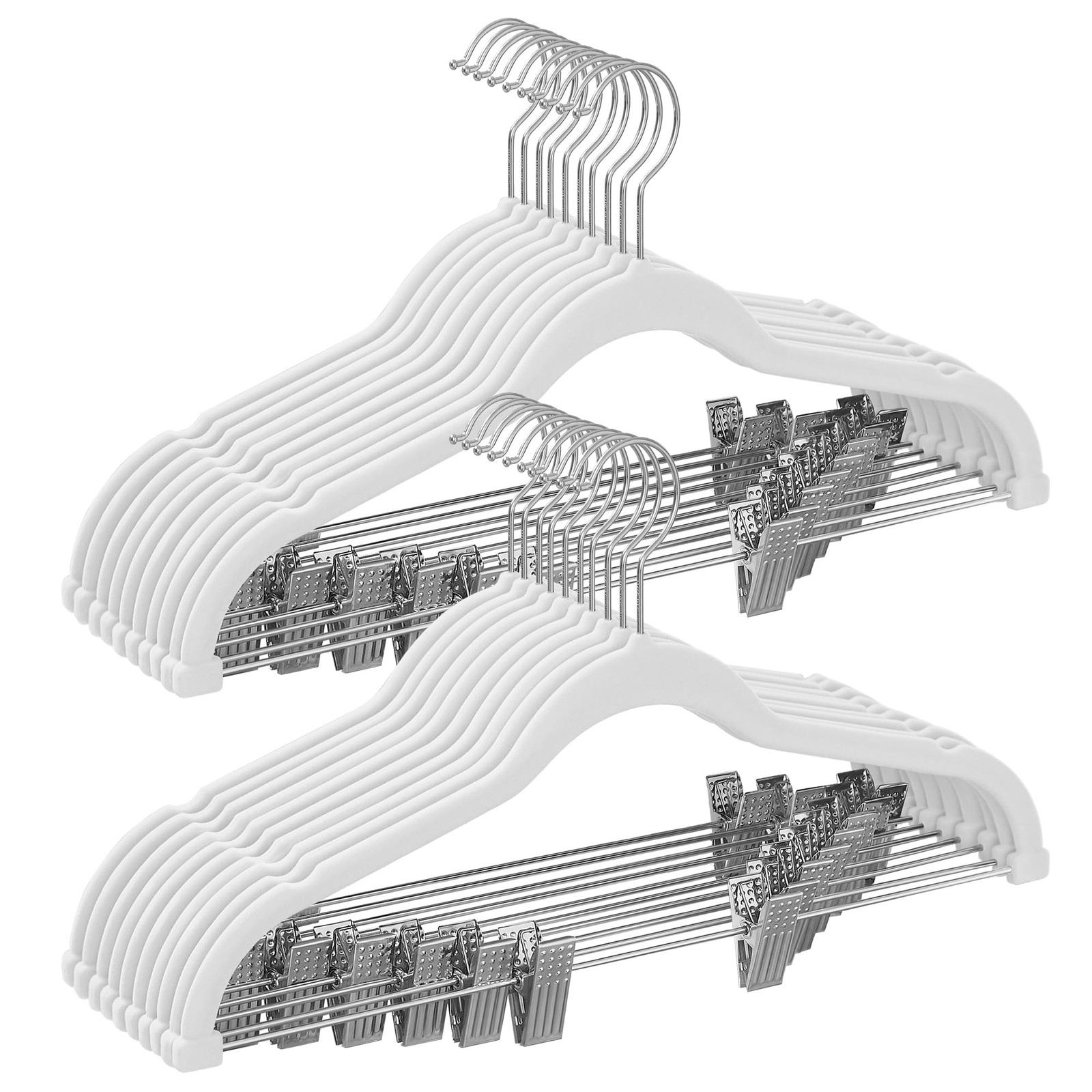 Pants Hangers 20 Pack 16.7 Velvet Adjustable Clips Non Slip White UCRF012W20