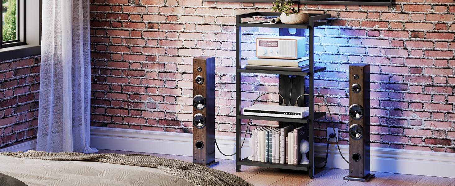4-Tier AV Media Stand, Media Console with Charging Stat and LED