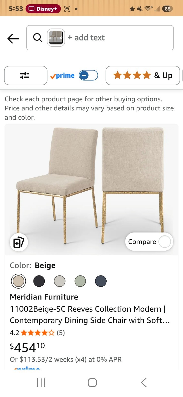 Meridian Furniture 11002Beige-SC Reeves Collection Modern | Contemporary Dining