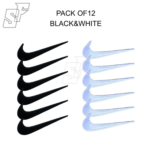 12 PCS Embroidered Swoosh Patches White & Black 2.5" Iron On SewOn Ship From USA
