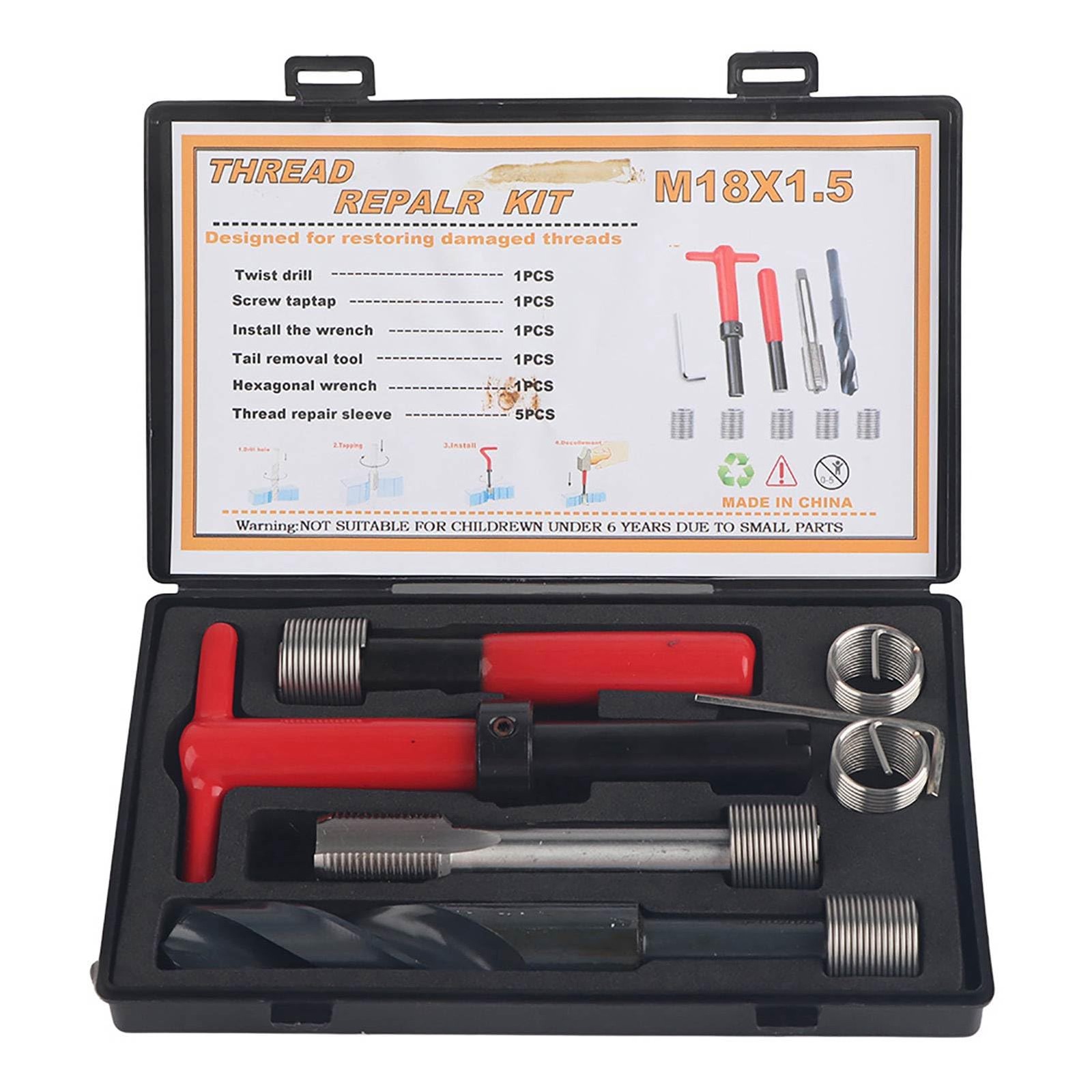 M18x1.5 Thread Repair Kit, 10 Pcs Helicoil Thread Repair Kit Thread Chaser Se...