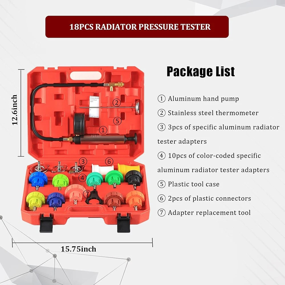 18pcs Universal Radiator Pressure Tester Kit Coolant Vacuum Type Cooling System
