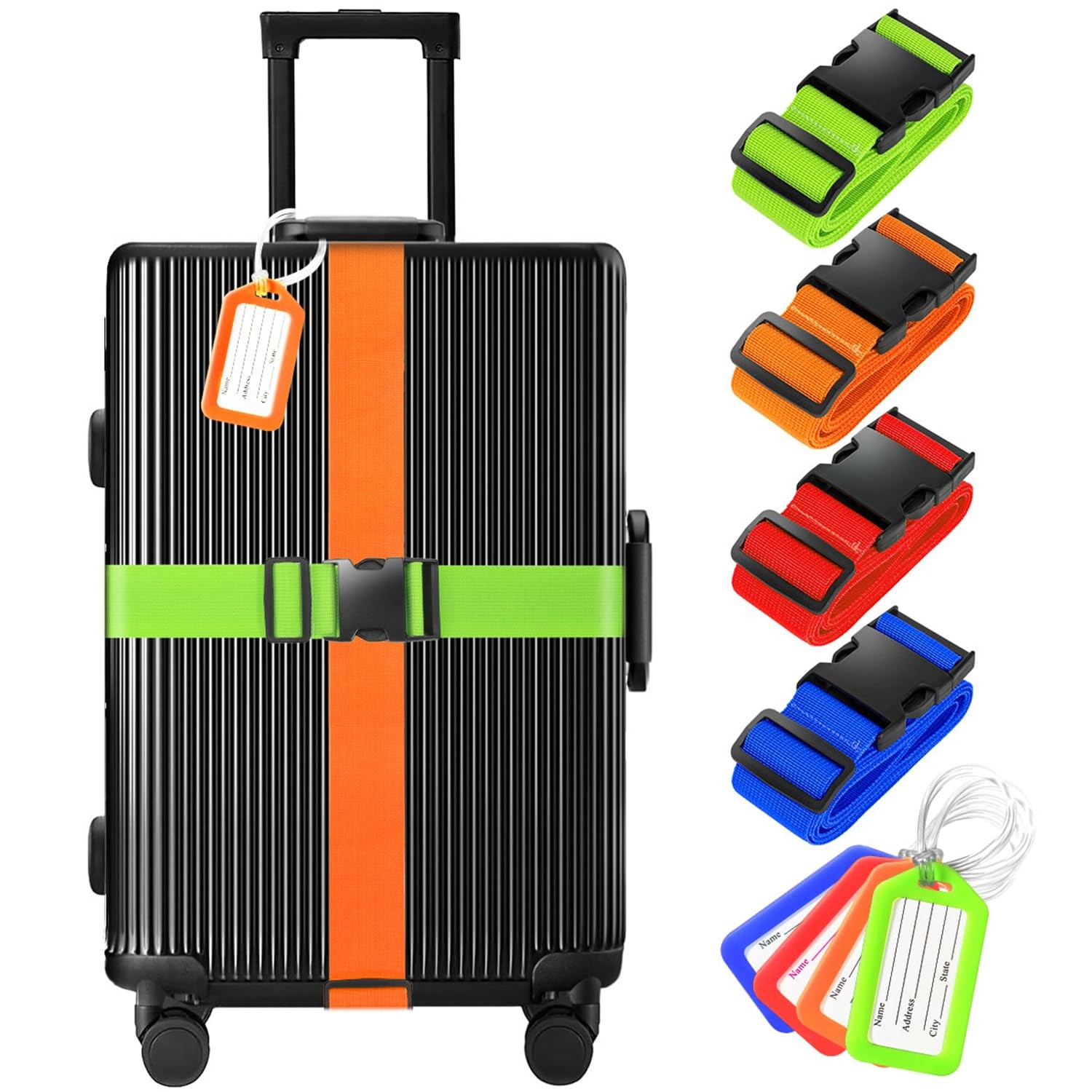 8 Pack Luggage Straps and Tags Set 4 Straps, 4 Tags, Luggage Straps for Suitc...