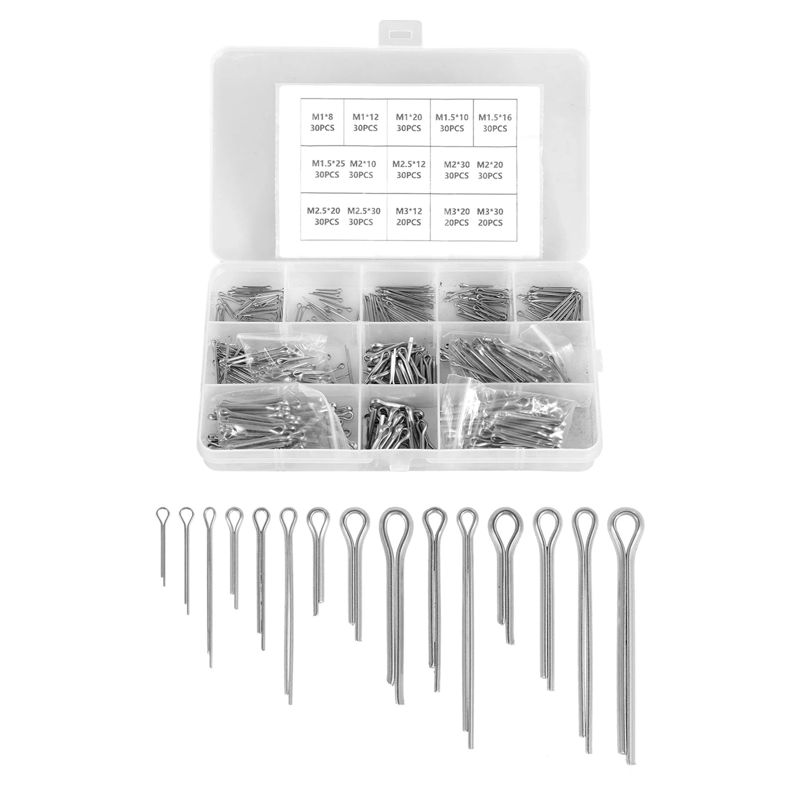 420pcs 15 Kinds Stainless Steel Split-Cotter Pins Assortment Kit M1 - M3 NEW