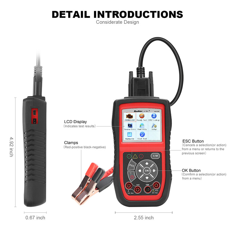 Autel AutoLink AL539B Electrical Battery Tester OBD2 Code Reader Diagnostic Tool
