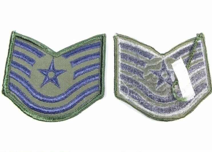 E6 Patches Two Pair USAF E-6 Air Force Tech Sergeant Stripes Rank 3" Subdued