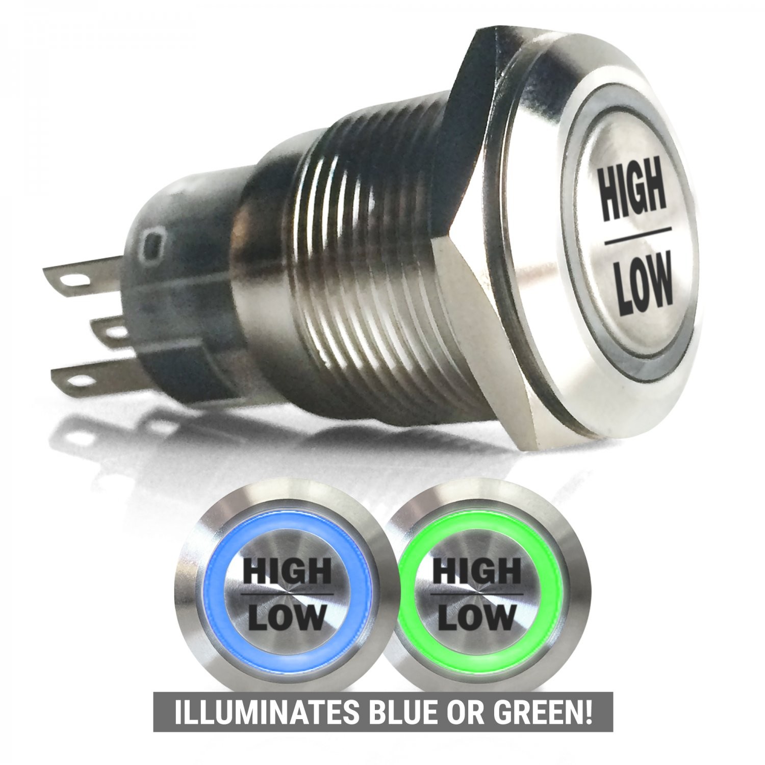 Push Button Headlight Dimmer Switch Kit Lighted Billet Button - High or Low Beam