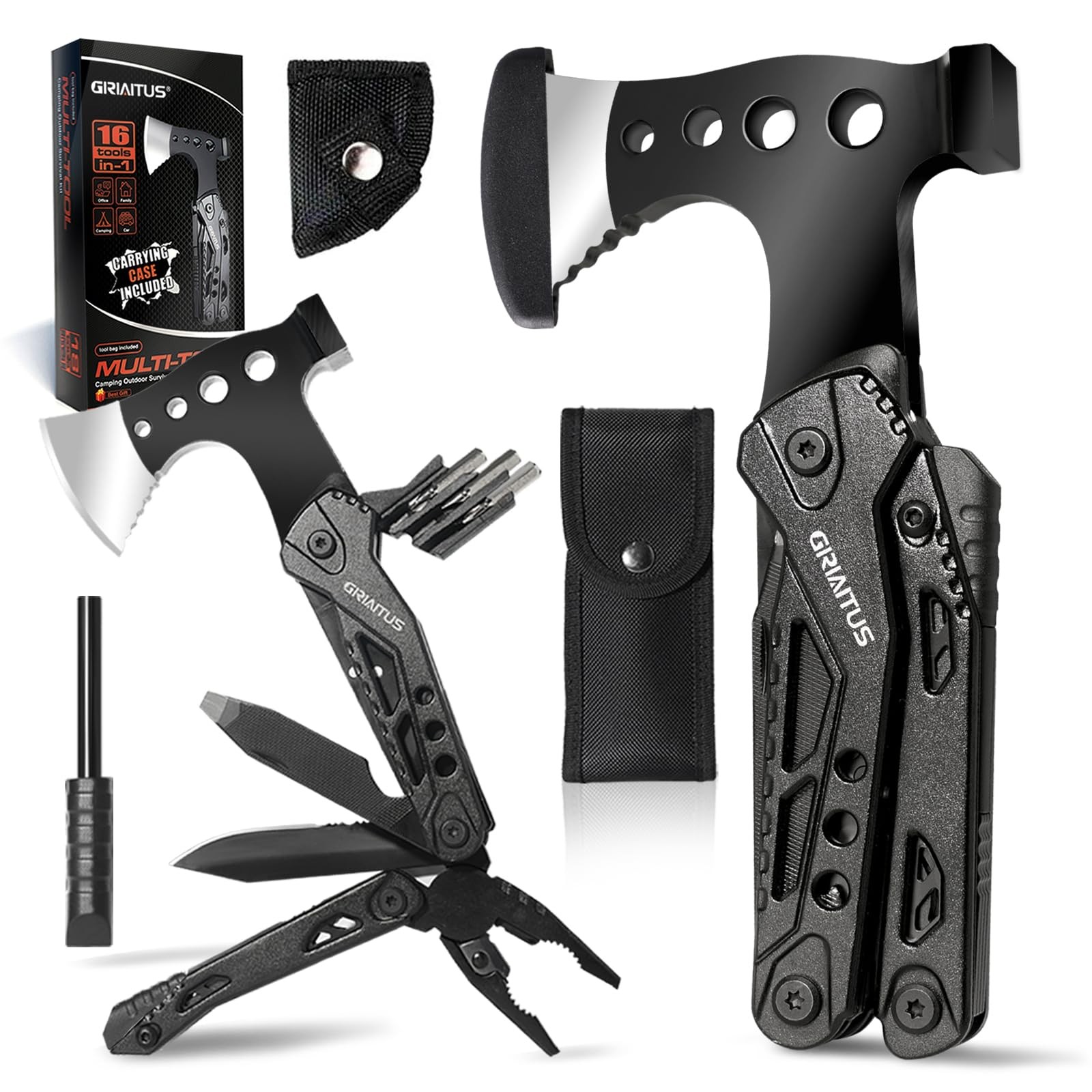 16 in 1 Multitool Survival Gear for Camping & Hiking, Multi Tool with Black
